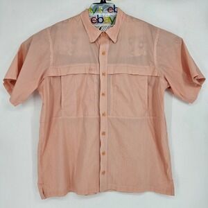 GameGuard Shirt Mens XL Orange Gingham Vented UPF Fishing Short Sleeve Button Up